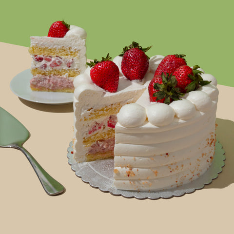 strawberry shortcake with a slice cut out