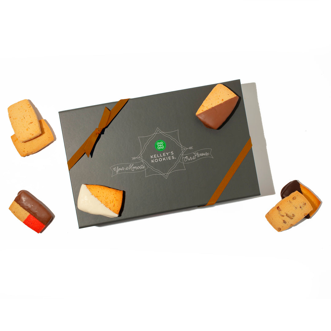 ultimate shortbread deluxe gift box with brown ribbon